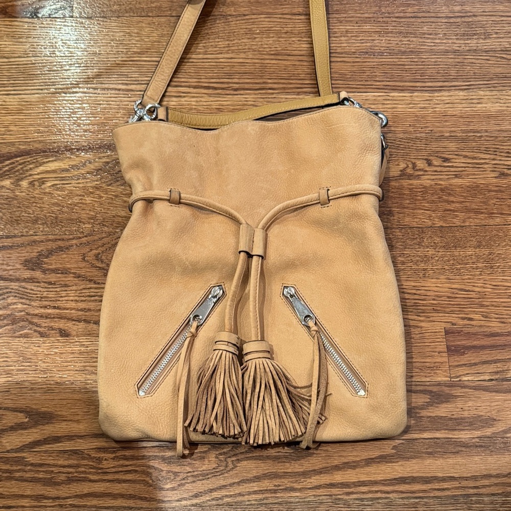 Rebecca Minkoff Tan Nubuck Leather Tassel Crossbody Bag in excellent condition!